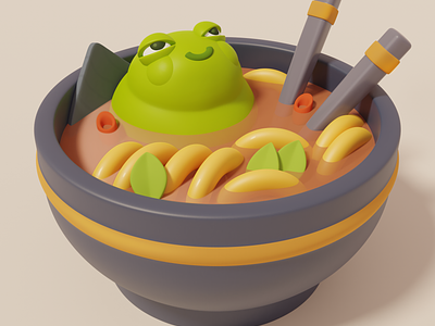 Frog in soup. 3D art 2d 3d 3dartist 3dpolyart blender cg design drawing illustration photoshop