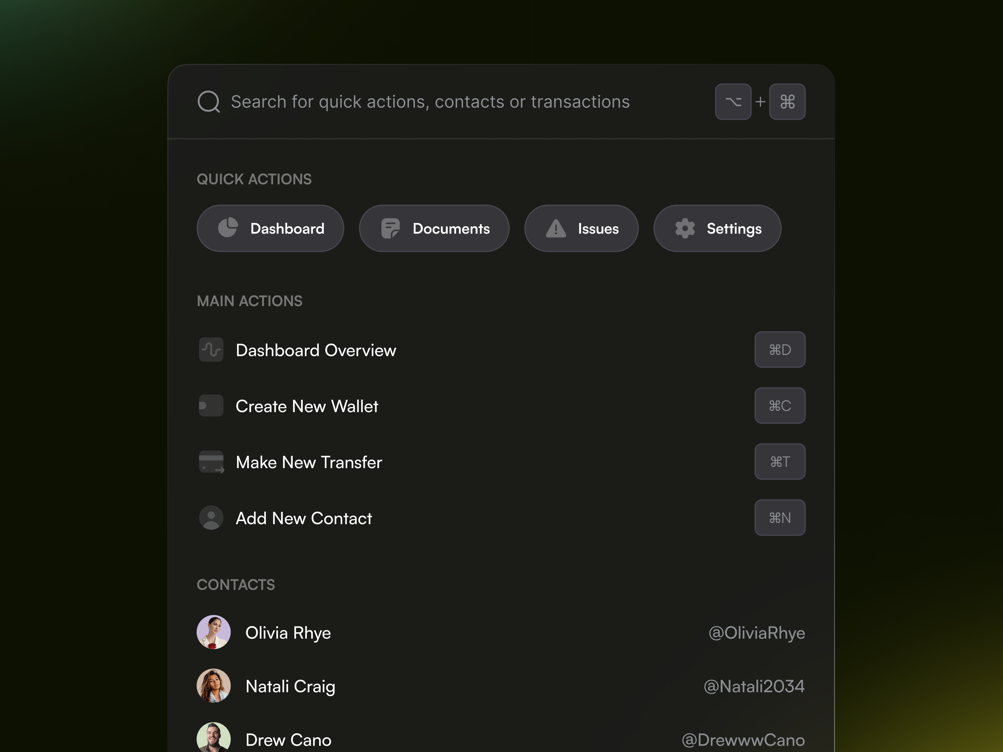 Financial Search Bar Component actions dark glass product design quick actions search search bar ui component ui design web
