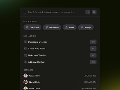 Financial Search Bar Component actions dark glass product design quick actions search search bar ui component ui design web