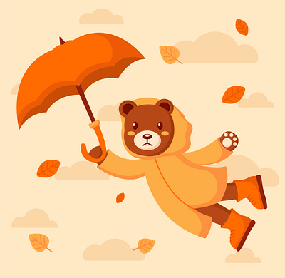 Autumn illustration. A bear in a raincoat and an umbrella graphic design illustration vector