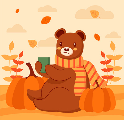 Autumn illustration. Bear is drinking tea design graphic design illustration vector