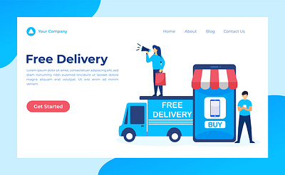 Free Delivery Concept Illustration character concept courier delivery flat free illustration landing page shop shopping