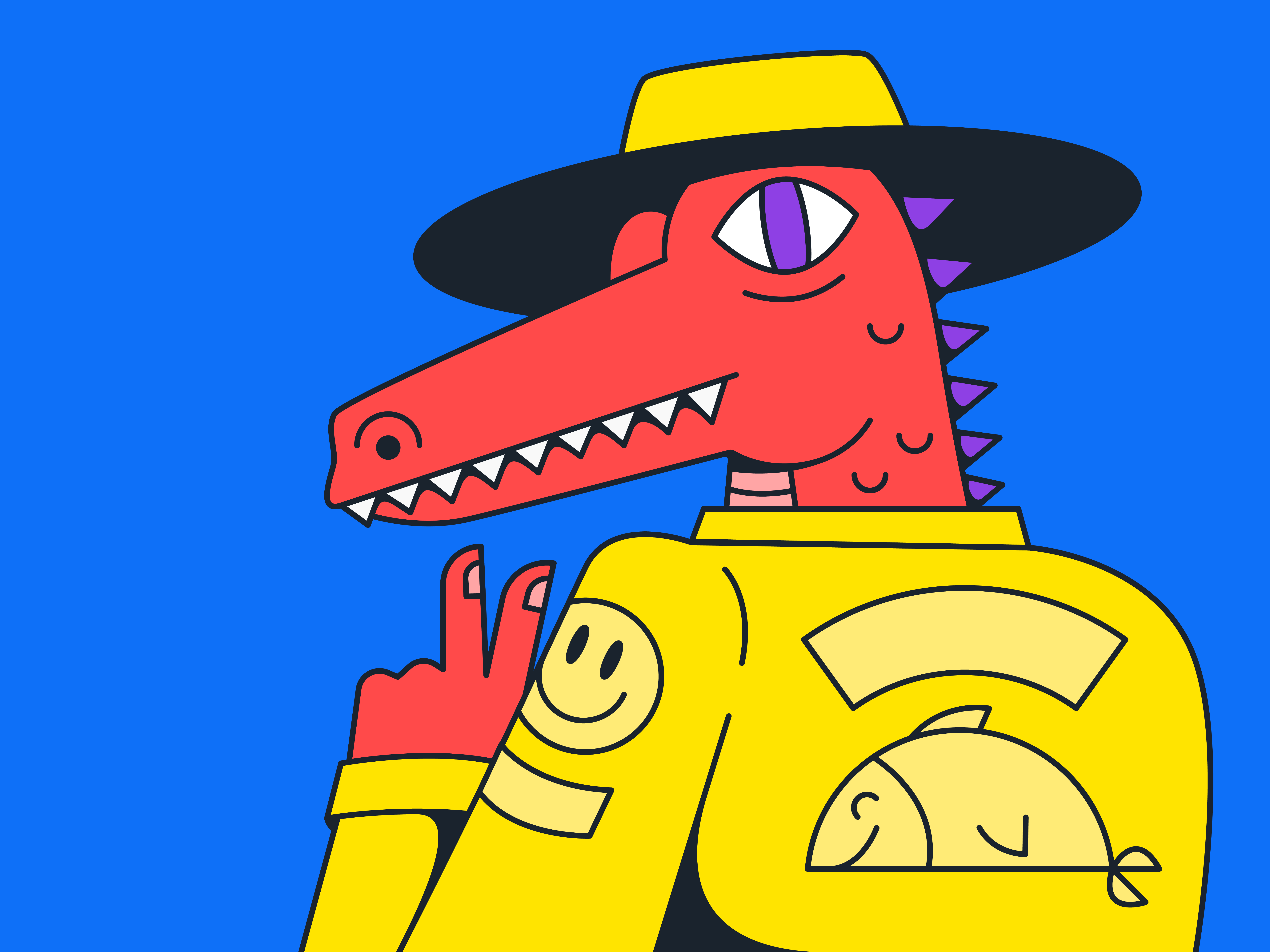 Alligator PFP alligator character crocodile dark darkpenguin design fish graphic design hat ill illustration jacket lines look metaverse outfit penguin pfp style vector