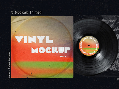 Vinyl record retro mockup branding cover art dust envelope graphic design mockup plastic record retro style template texture ui vinil vintage