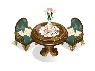 Rococo furniture set (Isometric MMO game) branding design game design gaming graphic design illustration isometric isometric design isometric perspective logo mmo ui