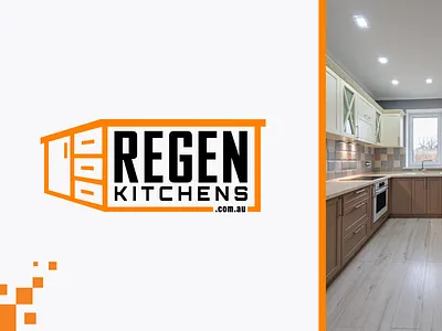 Regen Kitchens Logo Design for an Australian Brand brand identity branding bright logo design designofly graphic design illustration kitchen kitchen shelf logo logo modern logo orange logo regen regen kitchen australia regen kitchen logo regen logo unique branding