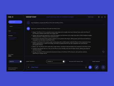GOSSIPCHAT | AI-powered chatbot aichat app artificial intelligence branding chat chat bot darknet design home ui ux uxui web app web application web3