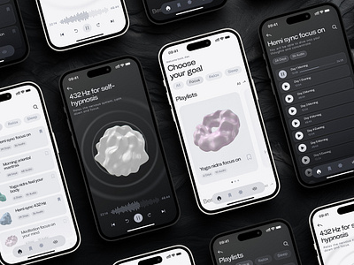 Meditation App Concept — Mobile App Design 3d 3d design 3d elements meditation meditation app minimalistic design mobile app mobile design online meditation spline spline tool ui ui design ui trends