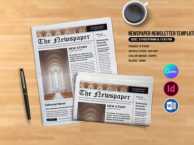 Newspaper Template canva clean design minimal newspaper newspaper template retro newspaper vintage newspaper word