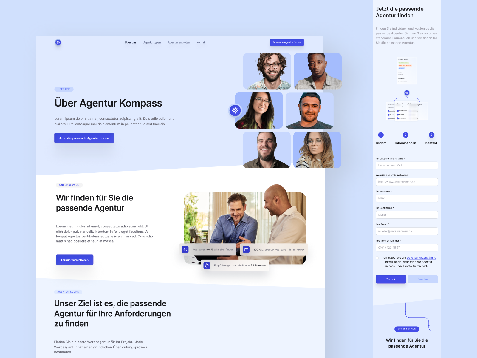 Subpage for Agentur Kompass 🧭 about page agency finder clean clean ui hero landingpage lead funnel subpage website