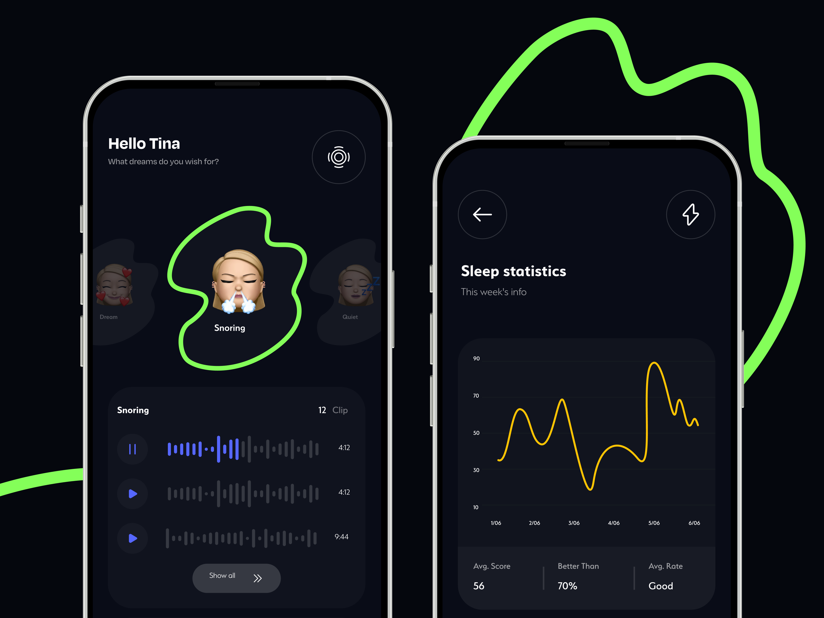 Sleep Tracker App analytics android animation branding dark theme dashboard design desire agency graphic design illustration ios logo mobile mobile app motion motion graphics sleep track ui