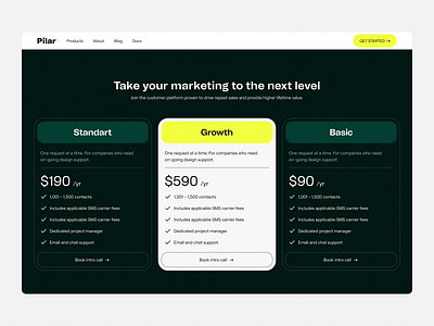 Pilar Pricing Page basic card green growth marketing neon pricing pricing page service design standart ui