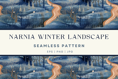 Enchanted Narnia Winter Landscape Seamless Pattern background design digital art graphic design illustration pattern seamless