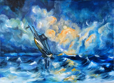 Storm Oil painting art colorful oil on canvas oil painting paint painting sea ship sky storm