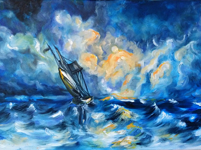Storm Oil painting art colorful oil on canvas oil painting paint painting sea ship sky storm