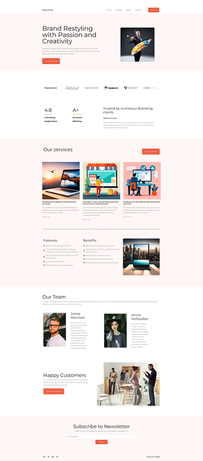 Webpage design landing page simple ui website