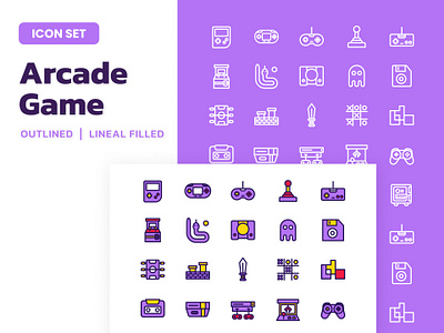 Gaming Icon Set coloured fill gadget gaming hobby icon icon design lineal fill outlined retro stroke ui videogame web