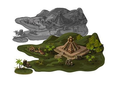 Mayan island aztec gamedesign gamelevel illustration island level map mayan nature vector