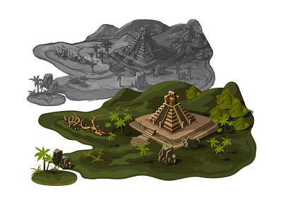 Mayan island aztec gamedesign gamelevel illustration island level map mayan nature vector