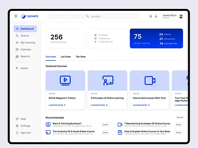 Learner Home - UI/UX interaction design leaner dashboard learner learner home page learning management system lms uiux wireframe