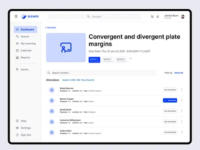 User Attendance - UI/UX interaction design learning management system lms ui uiux user attendance user profile ux