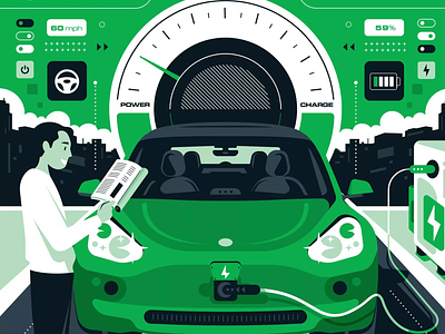 Start your engines (Consumer Reports / New Cars) auto car electric ev illustration infographic