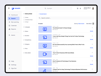 Search Module - UI/UX course catalog faceted search interaction design learning experience platform learning management system lms lxp search catalog search module ui uiux ux