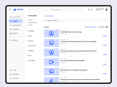 Search Module - UI/UX course catalog faceted search interaction design learning experience platform learning management system lms lxp search catalog search module ui uiux ux