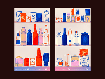 A Peek into My Pantry animation art cooking digital art drawing food graphic gritty illustration interactive kitchen labels linework motion pantry procreate retro sauces texture type