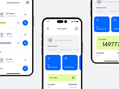 Doctor Appointment App app appointment blue call clean design doctor fun green health interface layout menu minimal modern search ui ux
