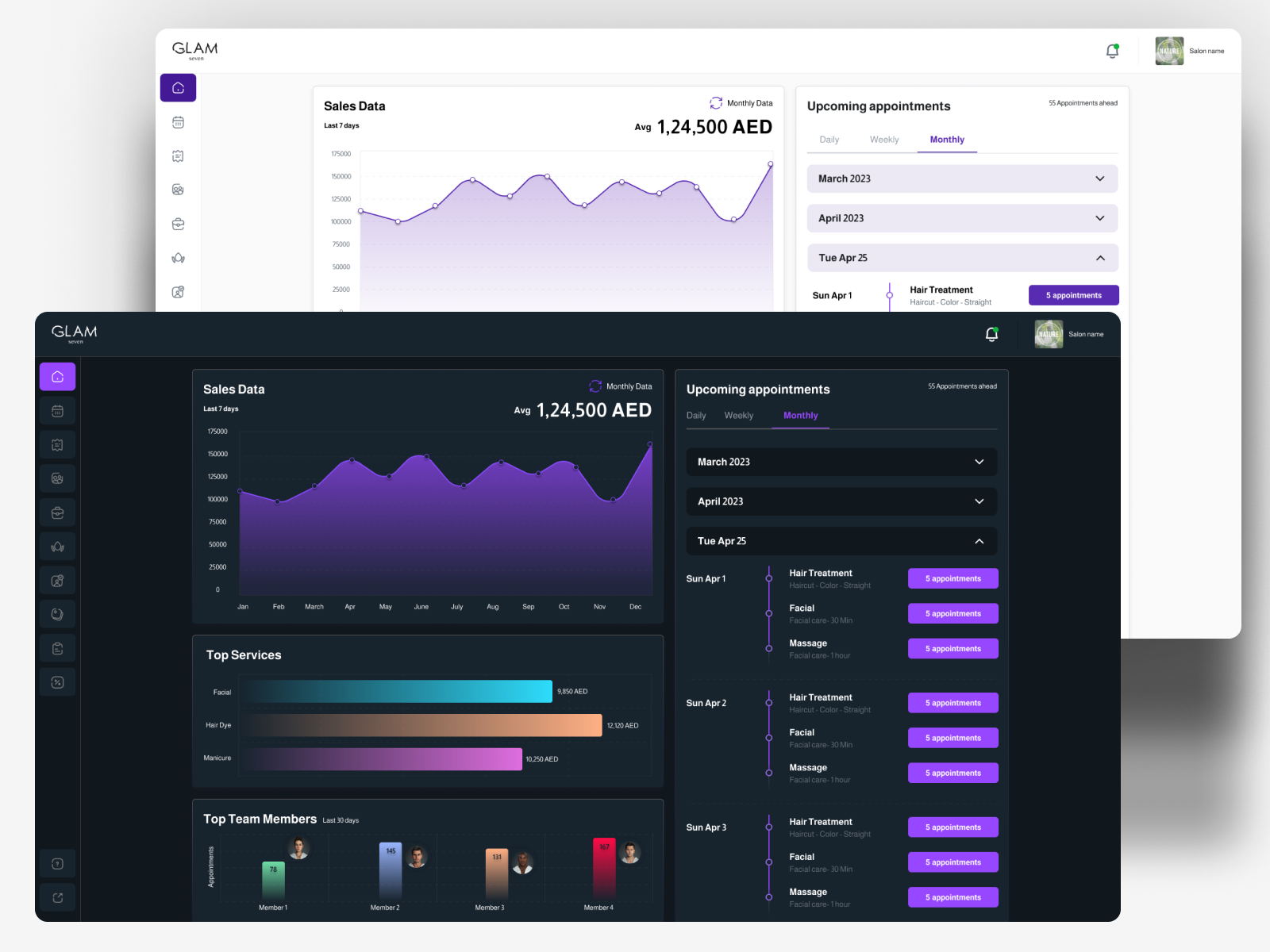Digital Salon Desktop App Dark & Light UI appproducttech homepageappproducttech modernhomepageappproducttech tech