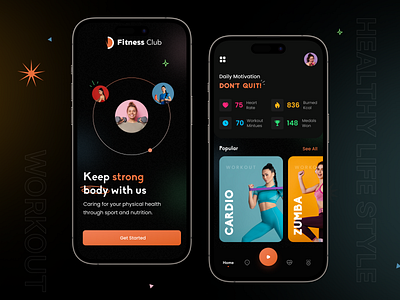 Fitness Club - Fitness & Workout App apps calorie cardio coach fitness fitness app gym health health app healthcare heartrate life minimal app mobile app mobileapp product design spo2 ui yoga zumba