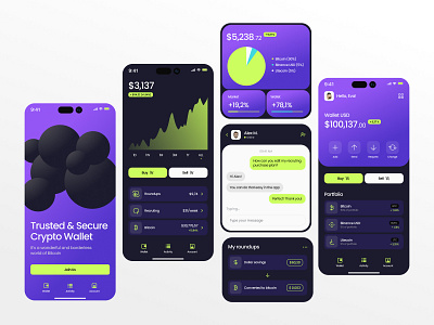 Echelon Wallet App UI for Crypto UI Components android app banking app bitcoin charts crypto dark design fintech gradient hero illustration ios logo money secutity ui usdt wallet web3