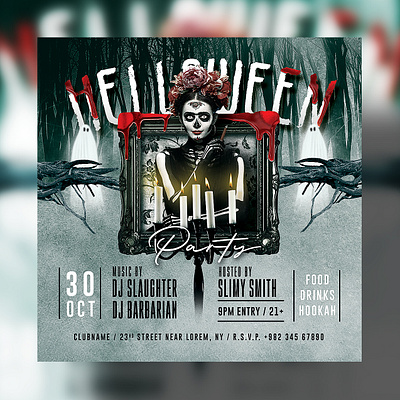 Halloween Party Flyer Template advertisement dj aprty download free flyer ghost halloween party flyer invitation nightclub october fest photoshop poster psd template scary party social media banner template