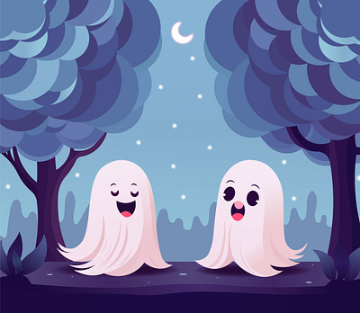 Illustration Of Cute Ghosts cute ghost flat iullustration ghost ghosts illustration ginie illustration vector