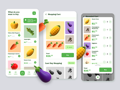 Vegee Groceries App 3d icon 3d illustration figma groceries app mobile app ui