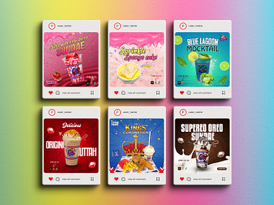 Milkshake Promotional Post Design blue lagoon branding design food food design food promotion graphic design illustration instagram post milkshake mocktail original nuttah post promo safar creation strawberry sundae sundae supeiro oreo sundae ui