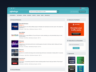 AffWings - Affiliate Network Reviews affiliate affiliate marketing design ui ux web design website design
