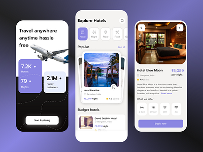 Travel Bliss: Explore Hotels and Flights App UI concept app booking app concept flights app hotel hotel booking hotels app minimal travel travel app travellers trending ui ux ux