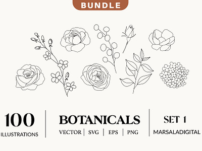 Botanical Line Art Logo Elements V1