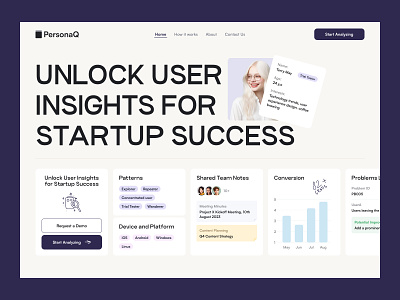 PersonaQ - Hero analyze bold creative landing ui pattern site startup ui ux web web design website