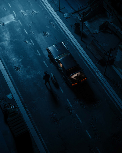 One last mission 3d car cinema cinematic city dark digital art