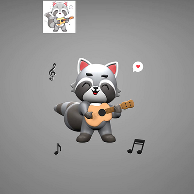 3d Raccoon playing guitar 3d 3dartist animation blender character graphic design