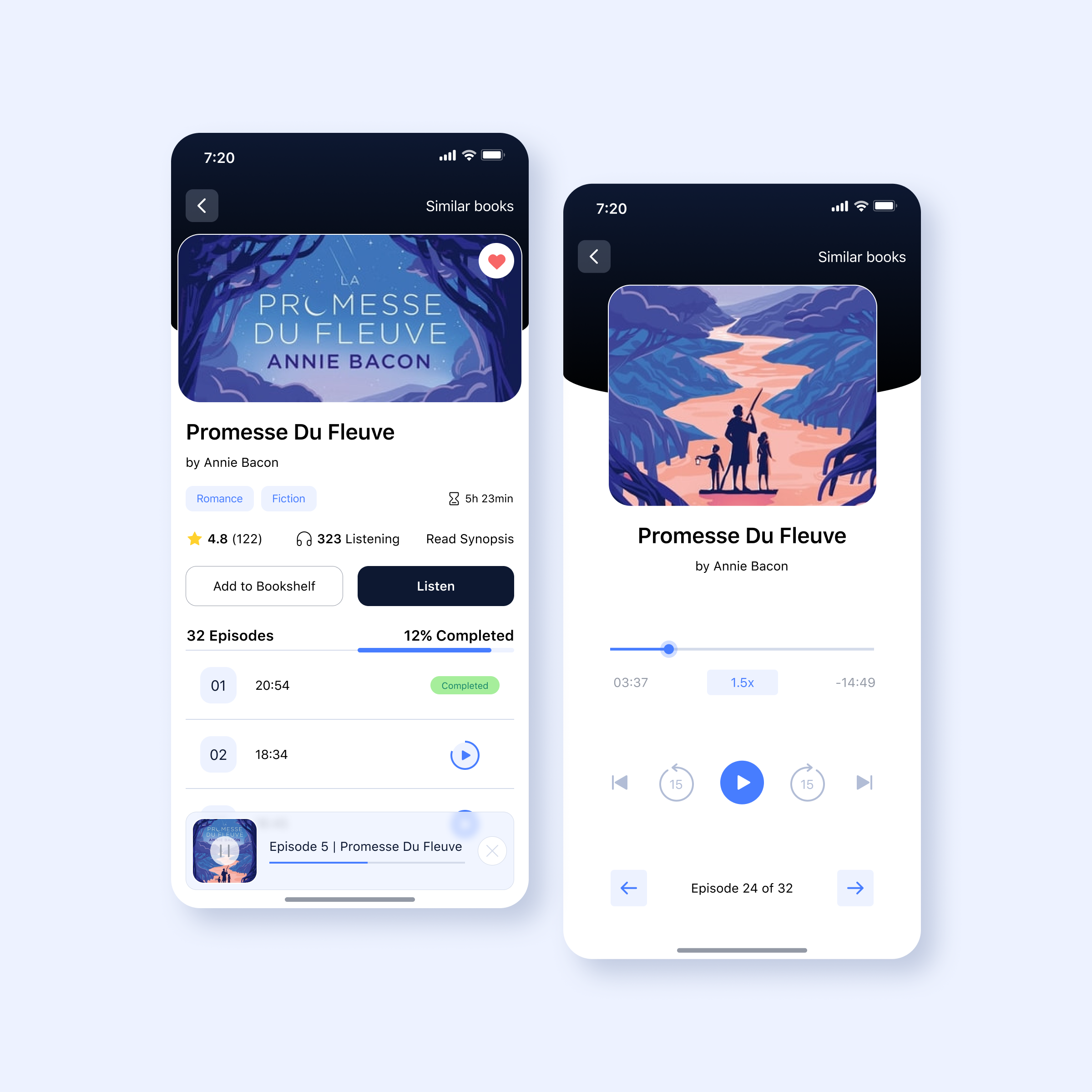 Audiobook App Screen amazing audio audio player audioapp audiobook blue book design graph modern player podcast ui user experience user interface ux