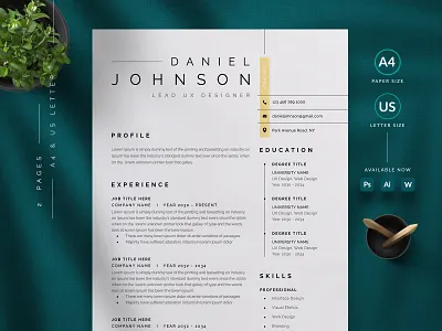 Resume/CV cover letter cv template design illustration professional resume ui us letter vector word