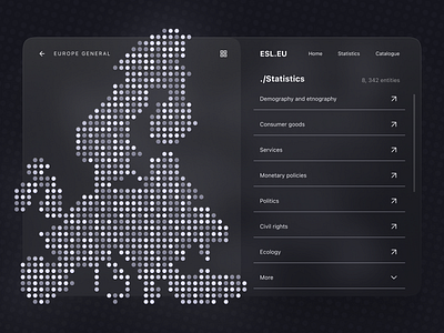 Eurostat – statistics and infographics concept black branding bw dark design dots european eurostat glass glassmorphism graphic design graphics illustration infogrpahics map patterns statistics transparent ui web