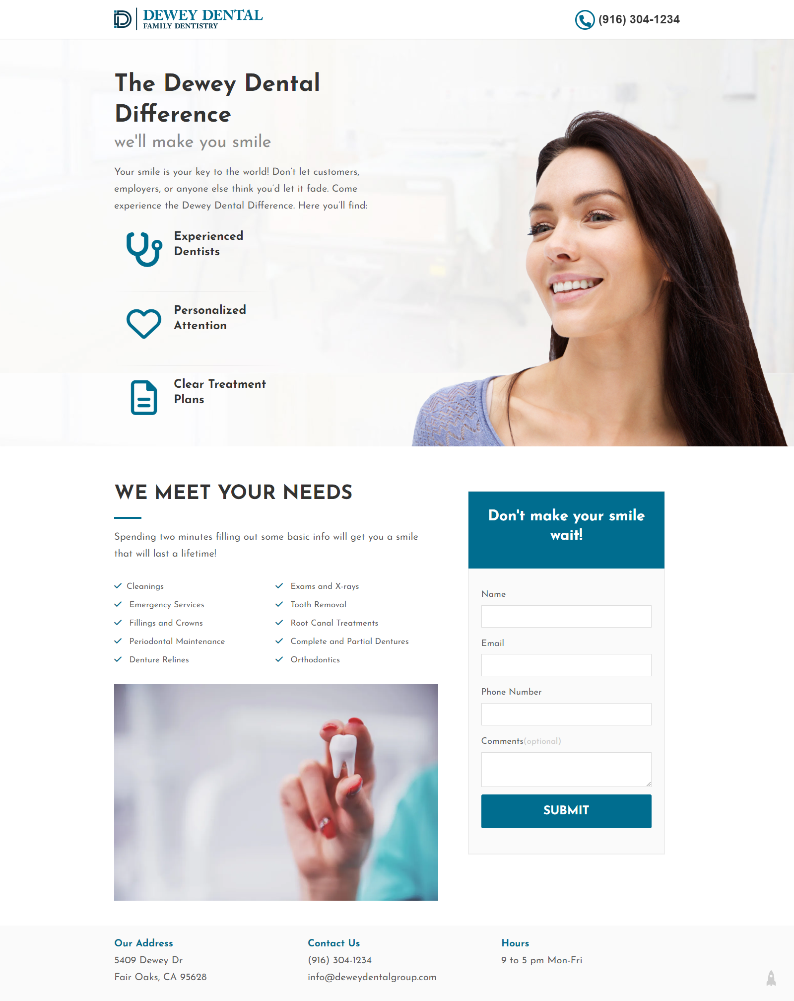 Dewey dental group: dentist landing page design graphic design landing page ui web design