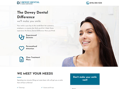 Dewey dental group: dentist landing page design graphic design landing page ui web design