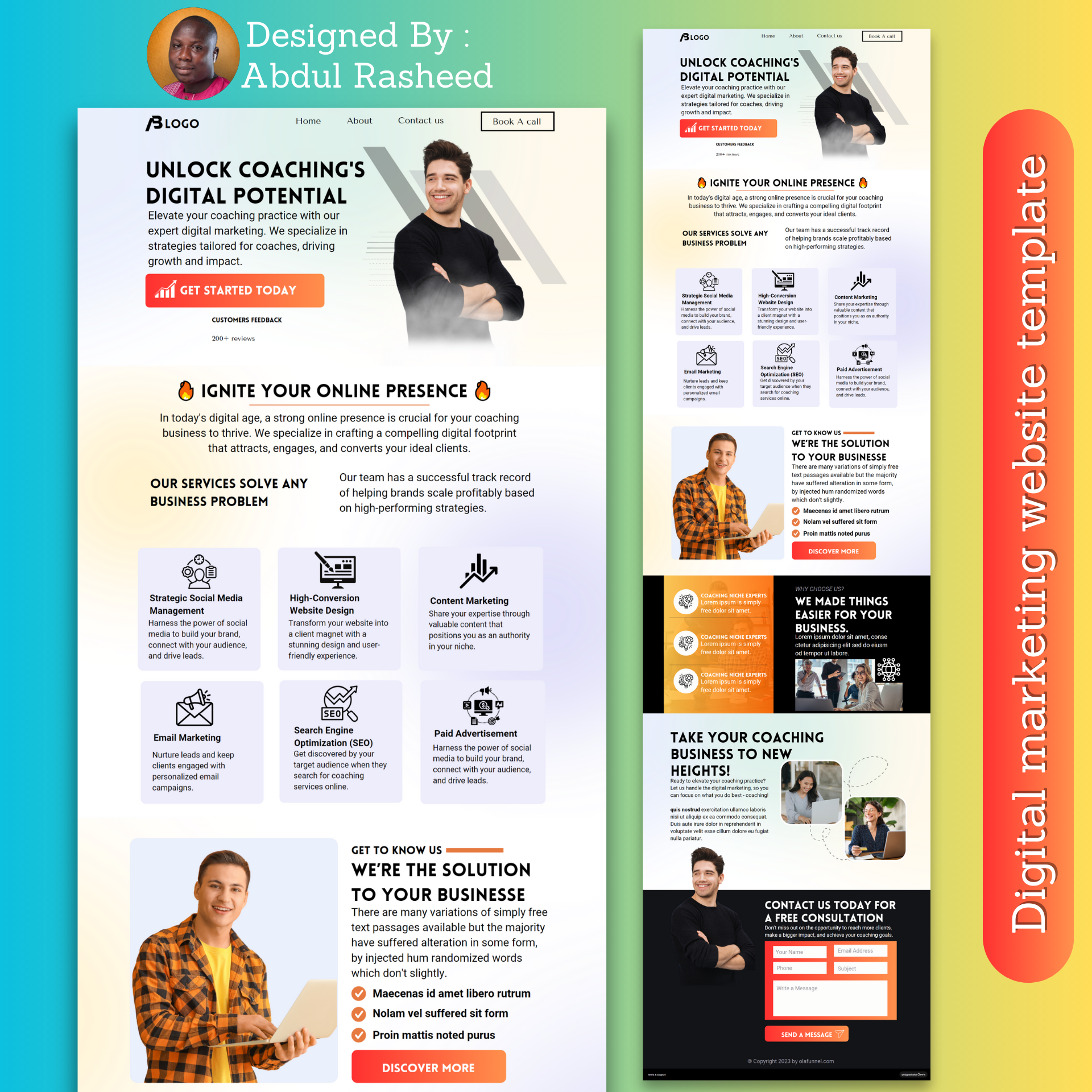 Digital marketing one page website design branding canva design coaching design graphic design highlevel design illustration landing page sales page systeme.io ui uiux