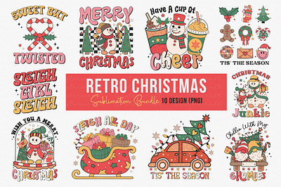 Retro Christmas PNG Sublimation Bundle reindeer png